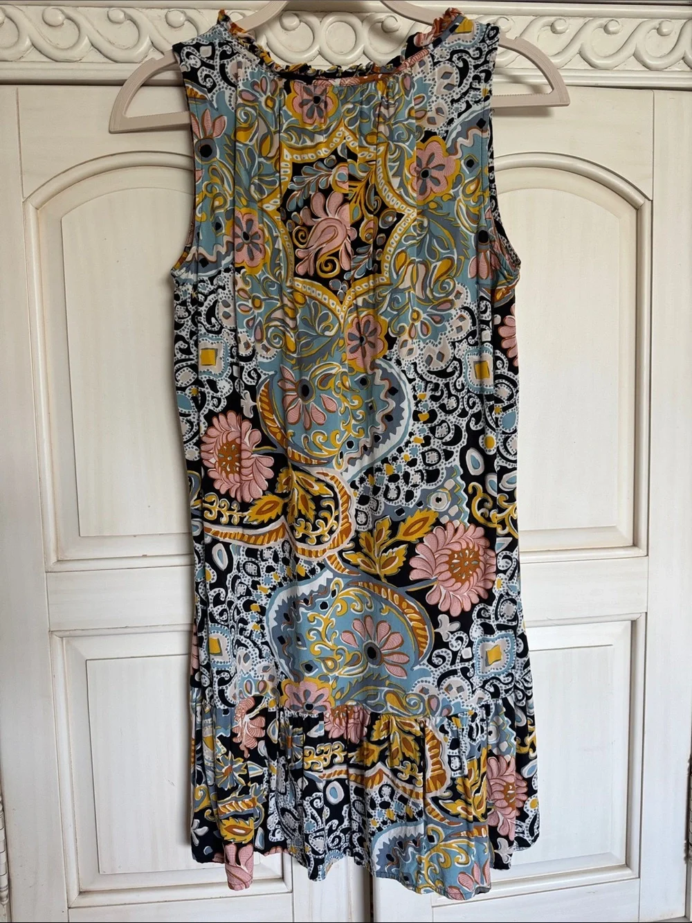 LOFT Sleeveless Paisley Floral Mini Dress in Black, Pink & Mustard